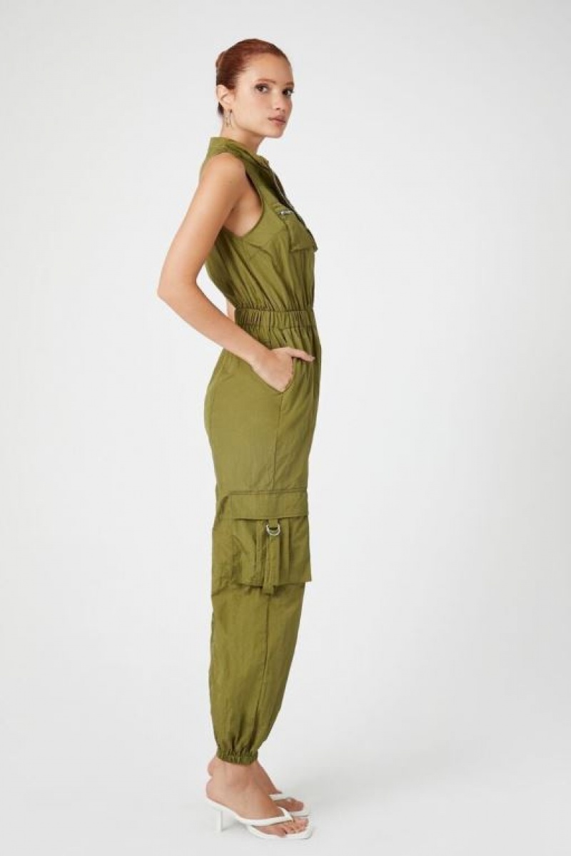 Jumpsuits Forever 21 Sleeveless Cargo Jumpsuit Mujer Olivine | Yry4uEwXUhv