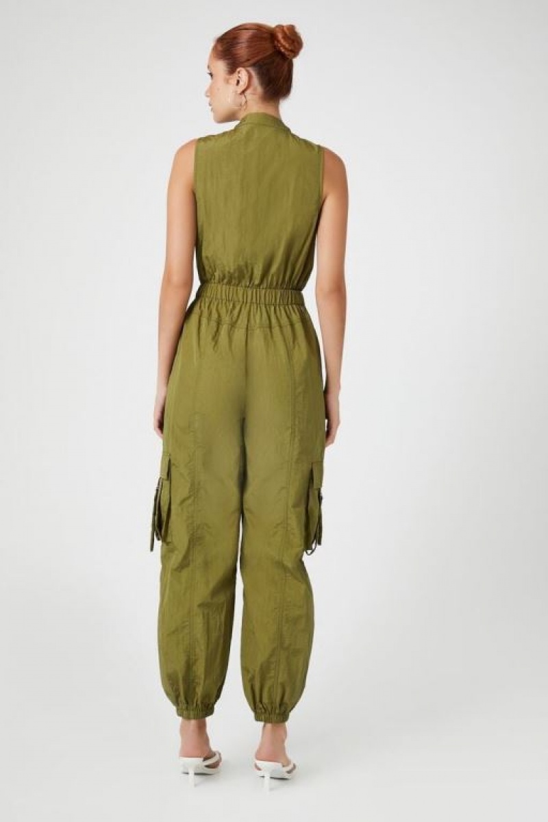 Jumpsuits Forever 21 Sleeveless Cargo Jumpsuit Mujer Olivine | Yry4uEwXUhv