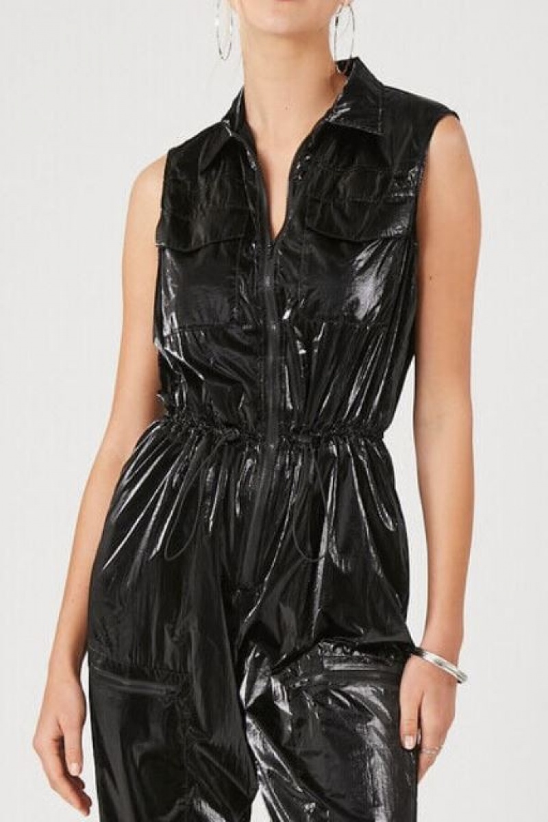 Jumpsuits Forever 21 Sleeveless Drawstring Jumpsuit Mujer Negras | FqcQLr33LLi