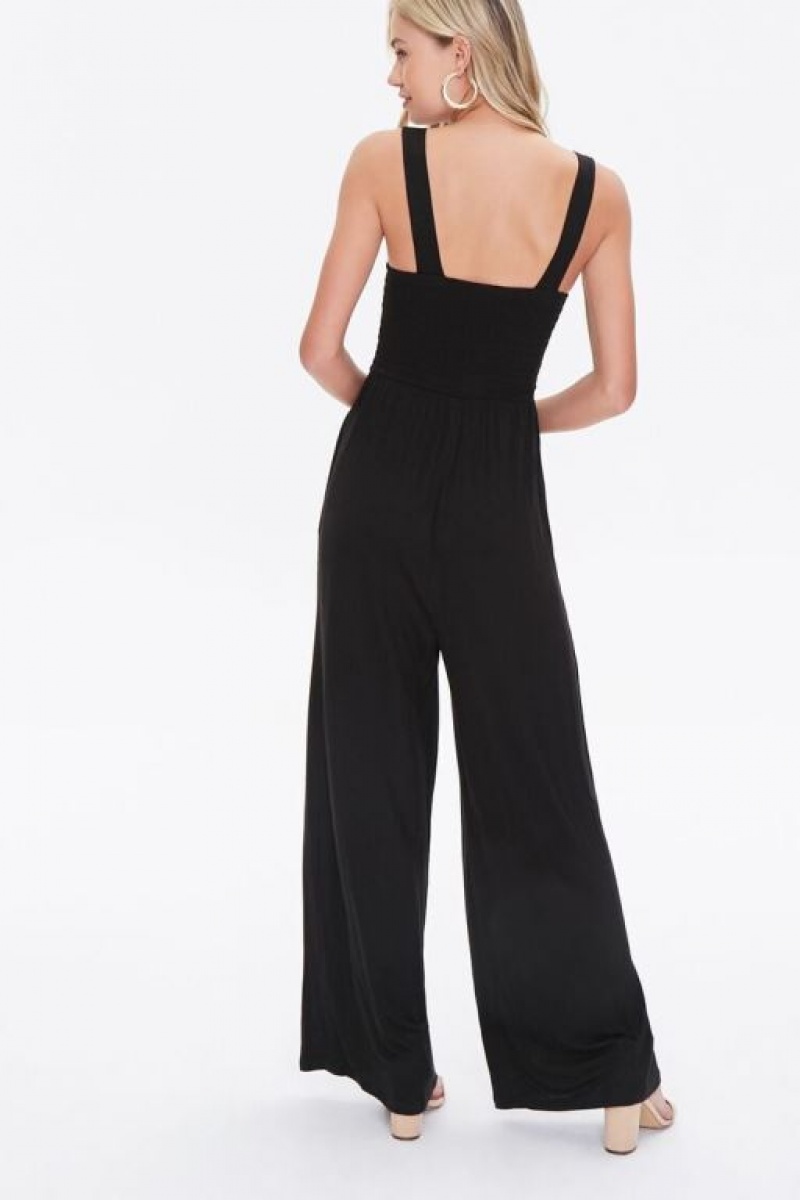 Jumpsuits Forever 21 Smocked Wide Leg Jumpsuit Mujer Negras | gmOPDl3LCNA