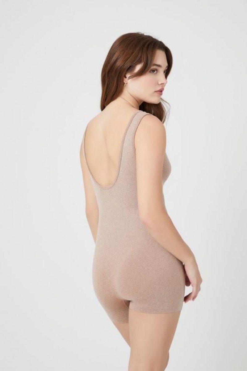 Jumpsuits Forever 21 Split Neck Fitted Romper Mujer Beige | FnPvBo9bOOZ