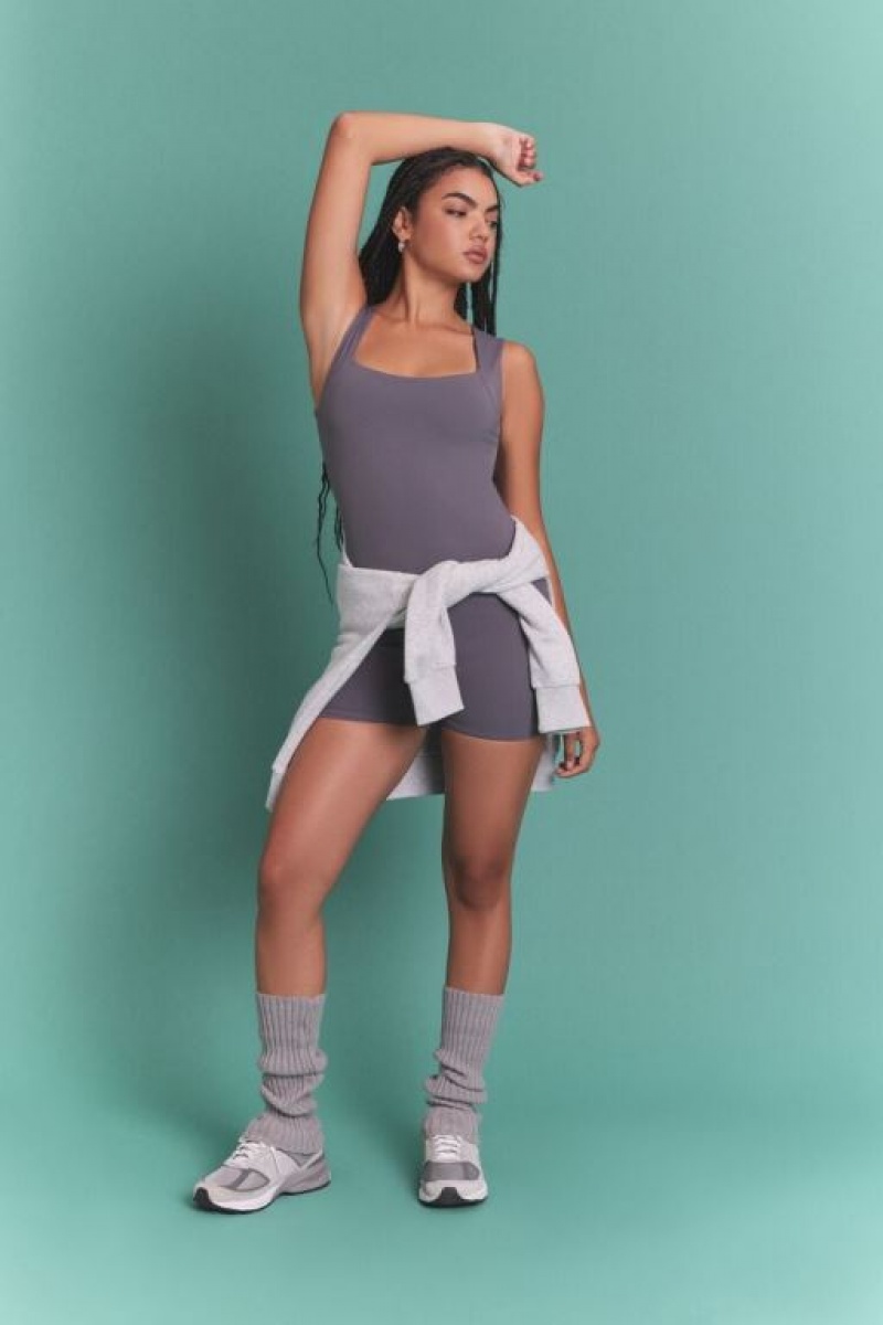 Jumpsuits Forever 21 Square Neck Tank Romper Mujer Gris | pNXqd5hZ1XH