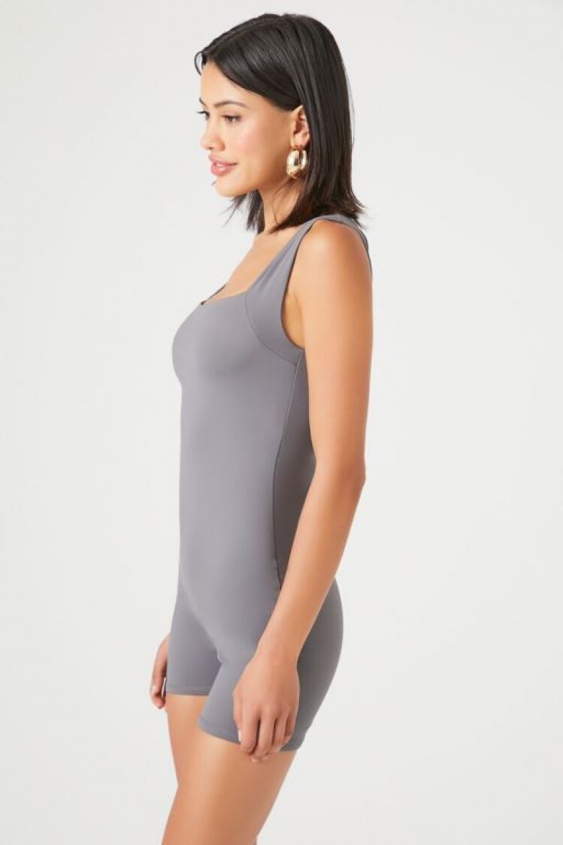 Jumpsuits Forever 21 Square Neck Tank Romper Mujer Gris | pNXqd5hZ1XH