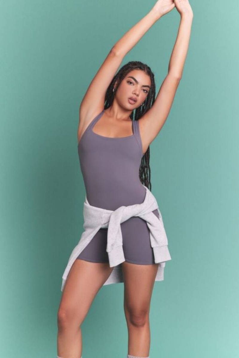 Jumpsuits Forever 21 Square Neck Tank Romper Mujer Gris | pNXqd5hZ1XH