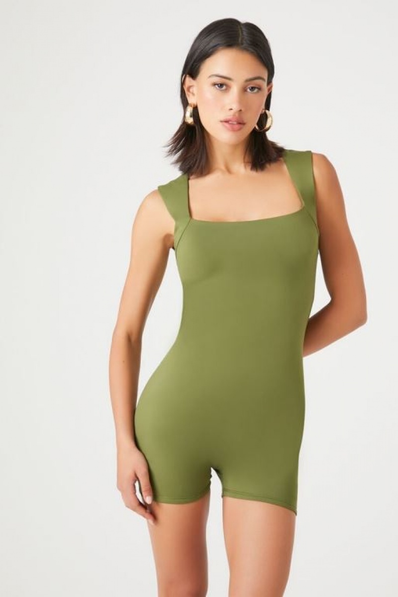 Jumpsuits Forever 21 Square Neck Tank Romper Mujer Gris Verde | 0TfuwOVyqGA