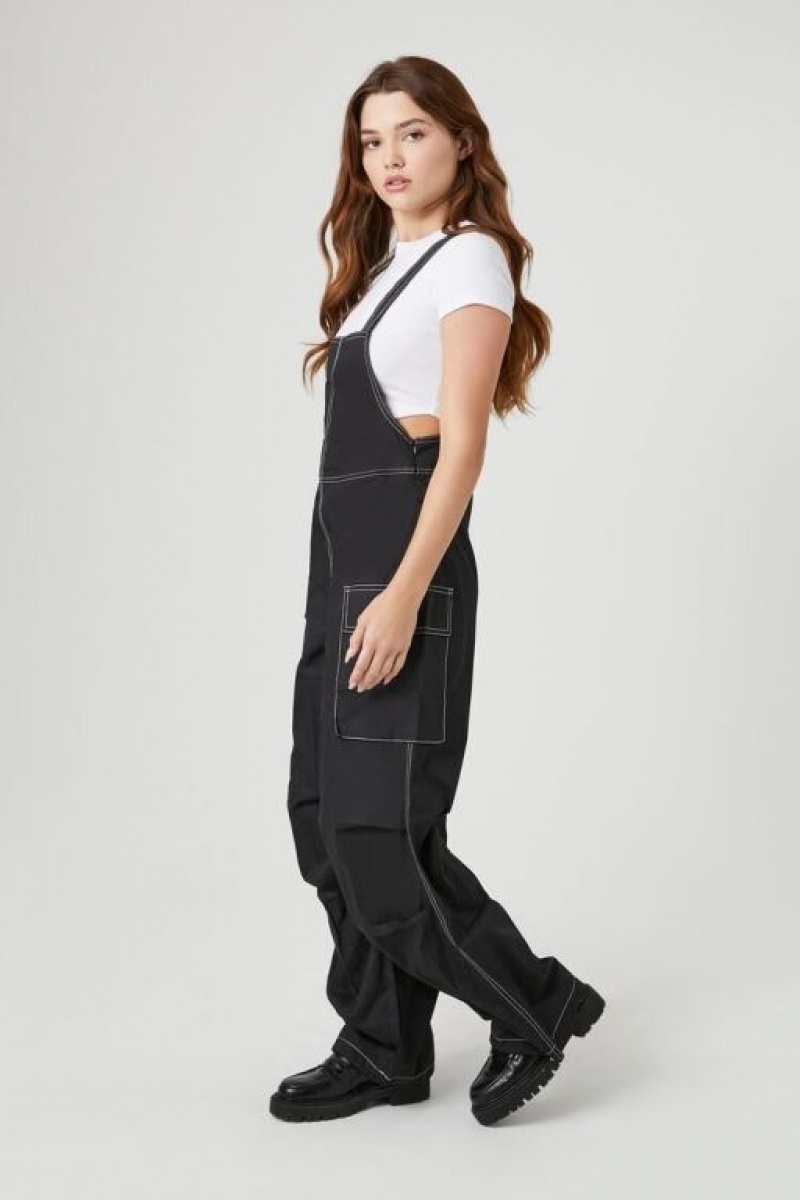 Jumpsuits Forever 21 Stitched Wide Leg Overalls Mujer Negras | kxoLTUcTKW8