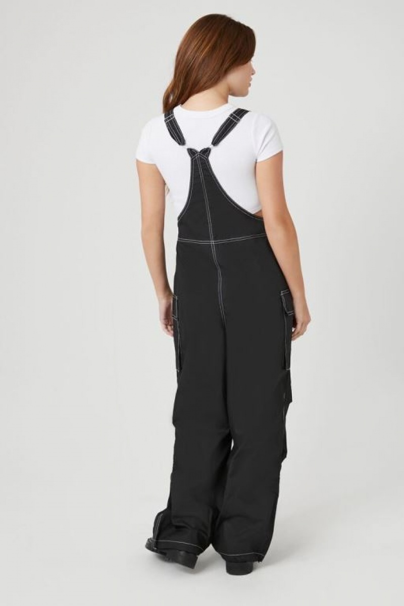 Jumpsuits Forever 21 Stitched Wide Leg Overalls Mujer Negras | kxoLTUcTKW8