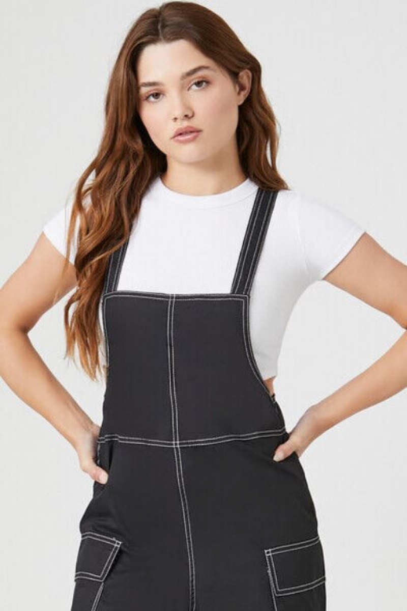 Jumpsuits Forever 21 Stitched Wide Leg Overalls Mujer Negras | kxoLTUcTKW8