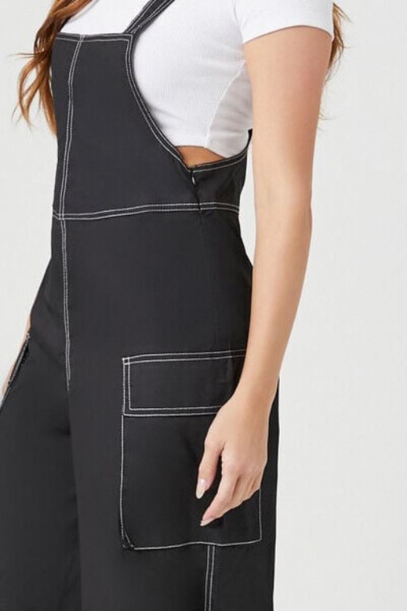 Jumpsuits Forever 21 Stitched Wide Leg Overalls Mujer Negras | kxoLTUcTKW8