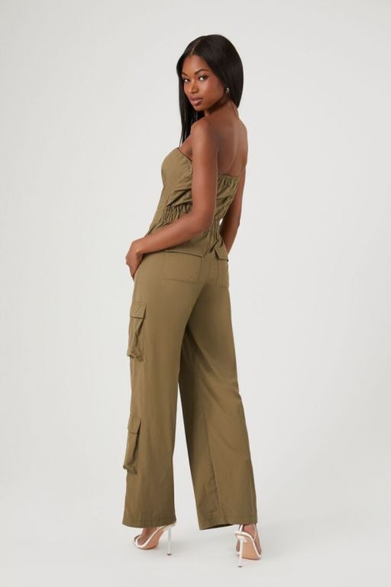 Jumpsuits Forever 21 Strapless Cargo Jumpsuit Mujer Verde Oliva | oXPDz6z93Qk