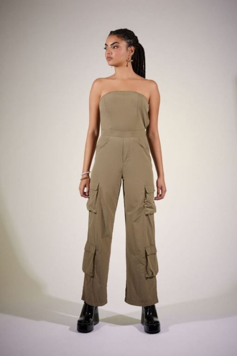 Jumpsuits Forever 21 Strapless Cargo Jumpsuit Mujer Verde Oliva | oXPDz6z93Qk