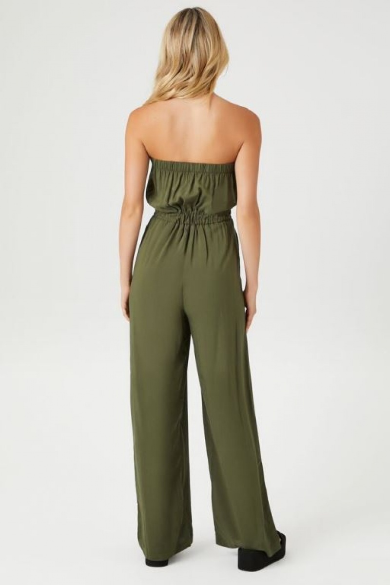 Jumpsuits Forever 21 Strapless Directo Leg Jumpsuit Mujer Verde Oliva | UZTVP44eQnK