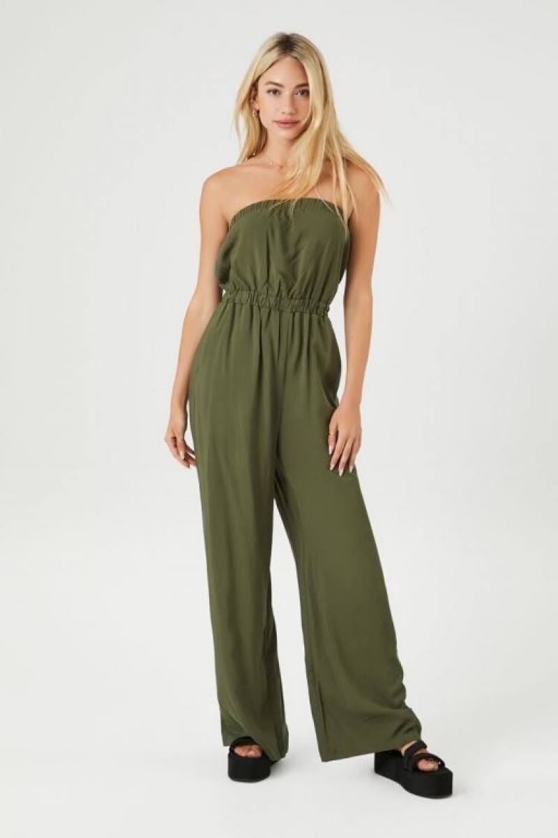 Jumpsuits Forever 21 Strapless Directo Leg Jumpsuit Mujer Verde Oliva | UZTVP44eQnK