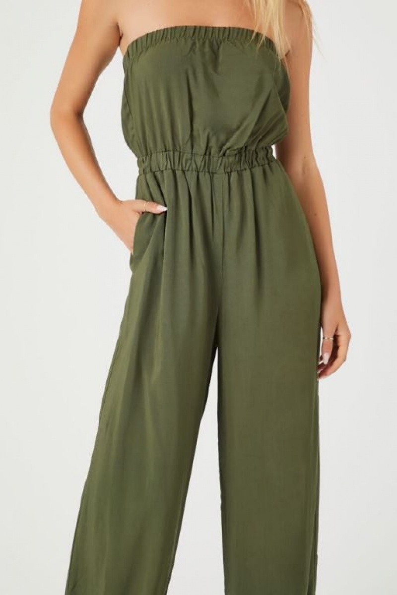 Jumpsuits Forever 21 Strapless Directo Leg Jumpsuit Mujer Verde Oliva | UZTVP44eQnK