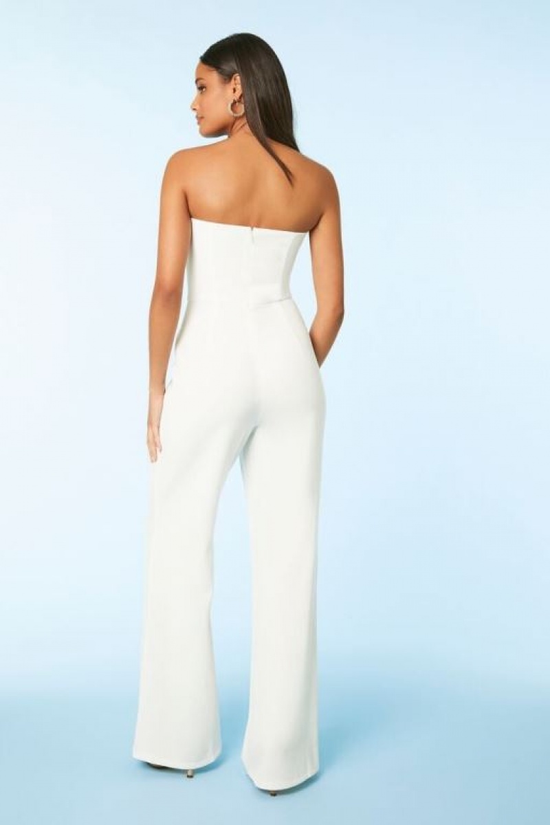 Jumpsuits Forever 21 Strapless Faux Fur Trim Jumpsuit Mujer Blancas | U0107bIjzAN