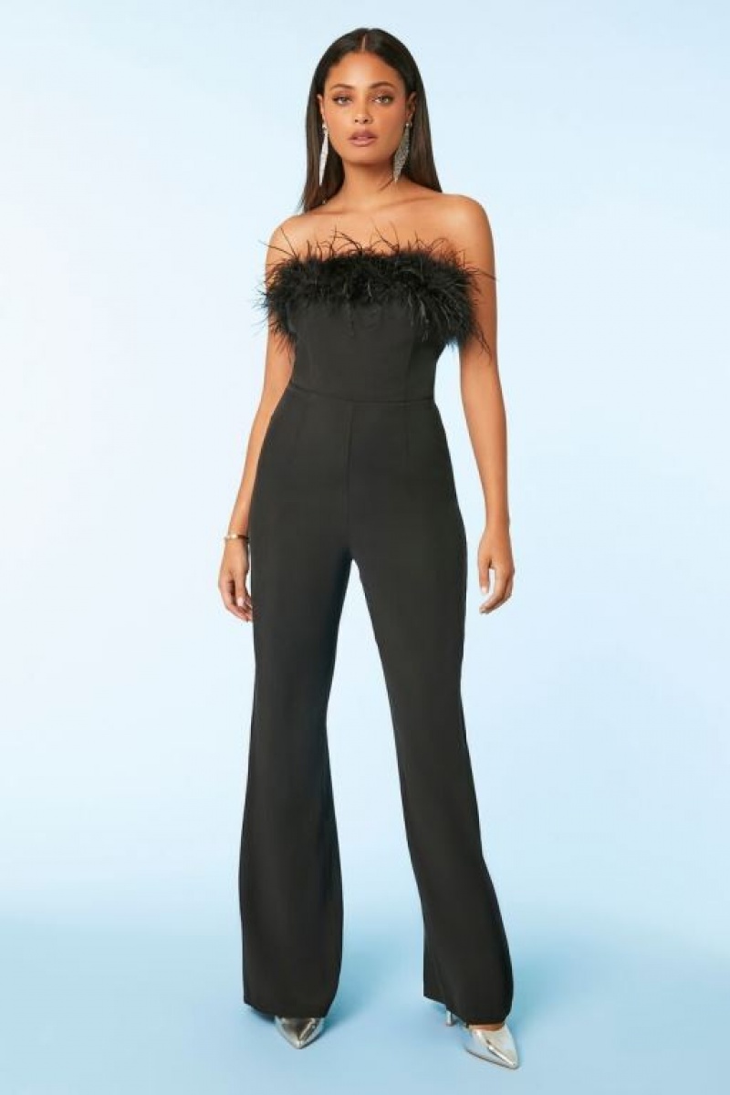 Jumpsuits Forever 21 Strapless Faux Fur Trim Jumpsuit Mujer Negras | QKgU73Z0RfP