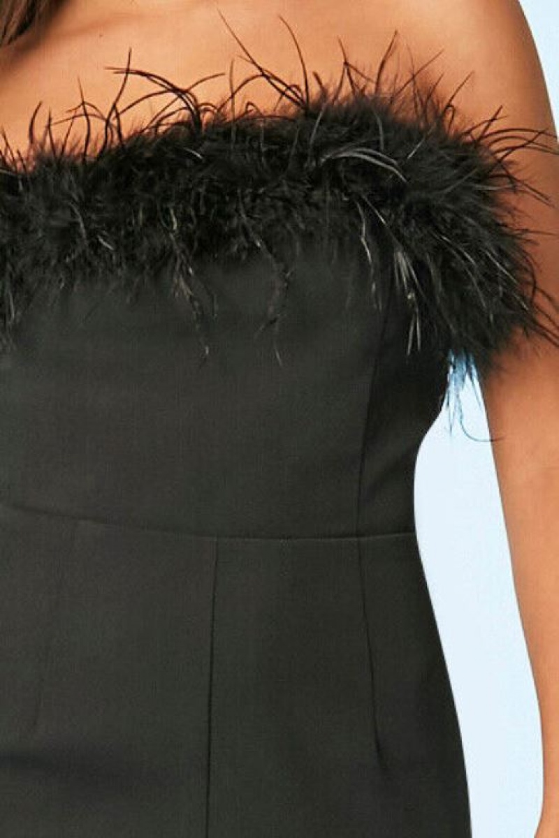 Jumpsuits Forever 21 Strapless Faux Fur Trim Jumpsuit Mujer Negras | QKgU73Z0RfP