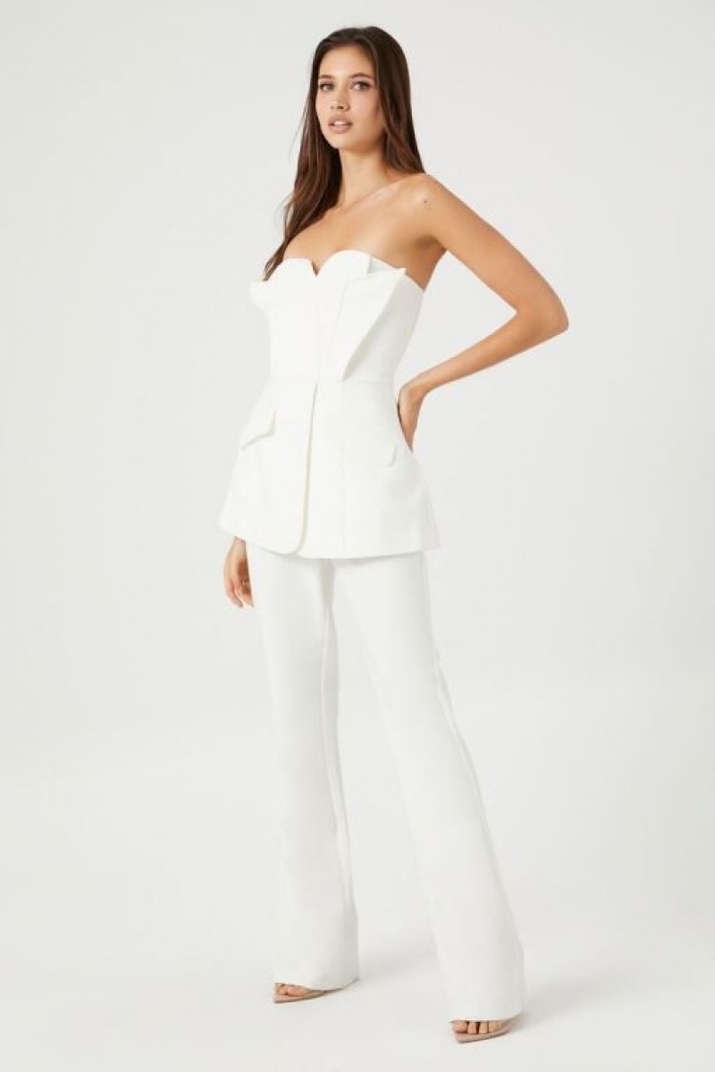 Jumpsuits Forever 21 Strapless Peplum Jumpsuit Mujer Blancas | SBgwxGu6r2d