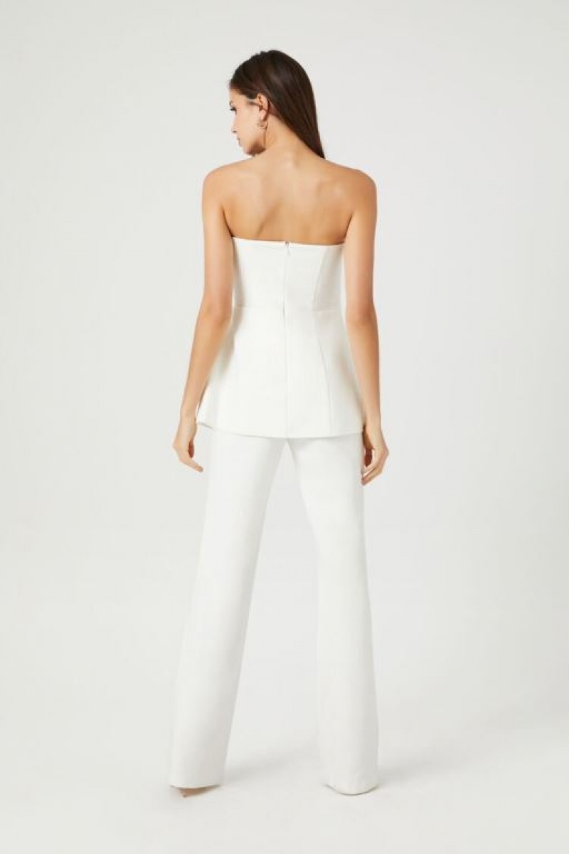 Jumpsuits Forever 21 Strapless Peplum Jumpsuit Mujer Blancas | SBgwxGu6r2d