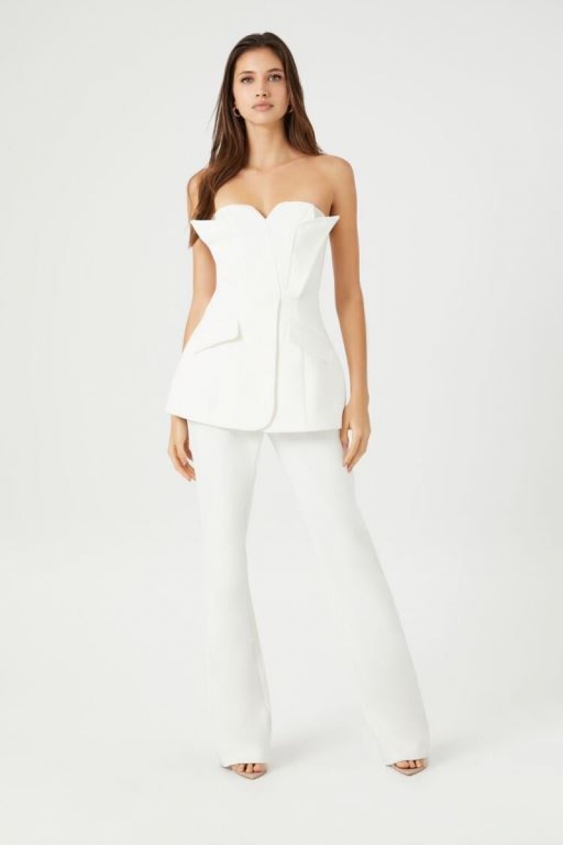 Jumpsuits Forever 21 Strapless Peplum Jumpsuit Mujer Blancas | SBgwxGu6r2d