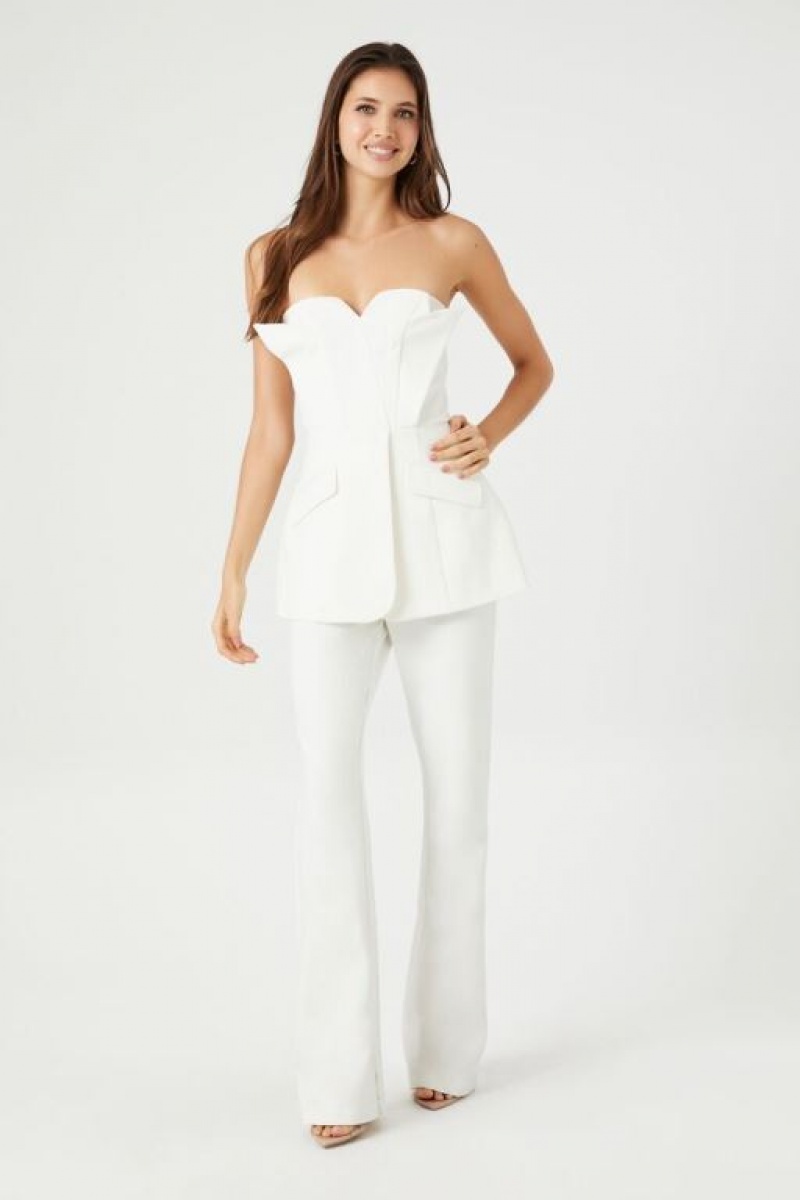 Jumpsuits Forever 21 Strapless Peplum Jumpsuit Mujer Blancas | SBgwxGu6r2d