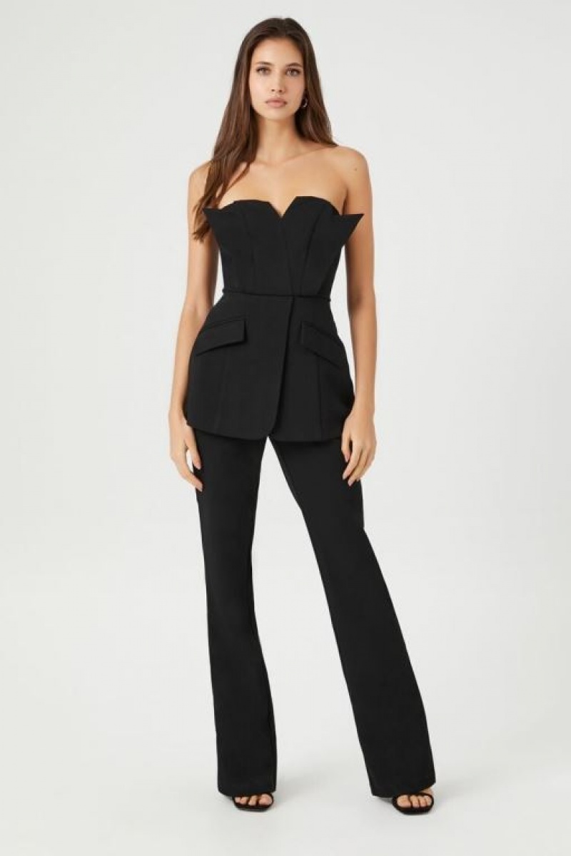 Jumpsuits Forever 21 Strapless Peplum Jumpsuit Mujer Negras | gEixn7pG1BP