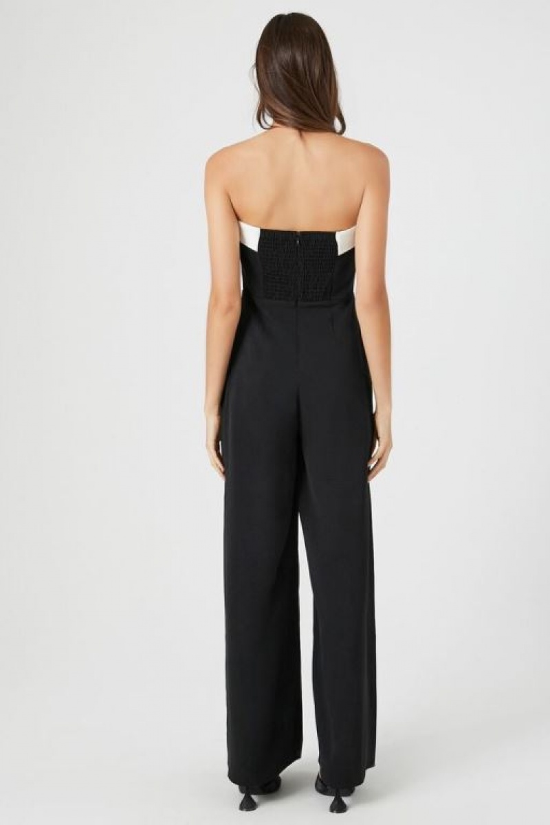 Jumpsuits Forever 21 Strapless Wide Leg Jumpsuit Mujer Negras Blancas | 5K6uL084T99