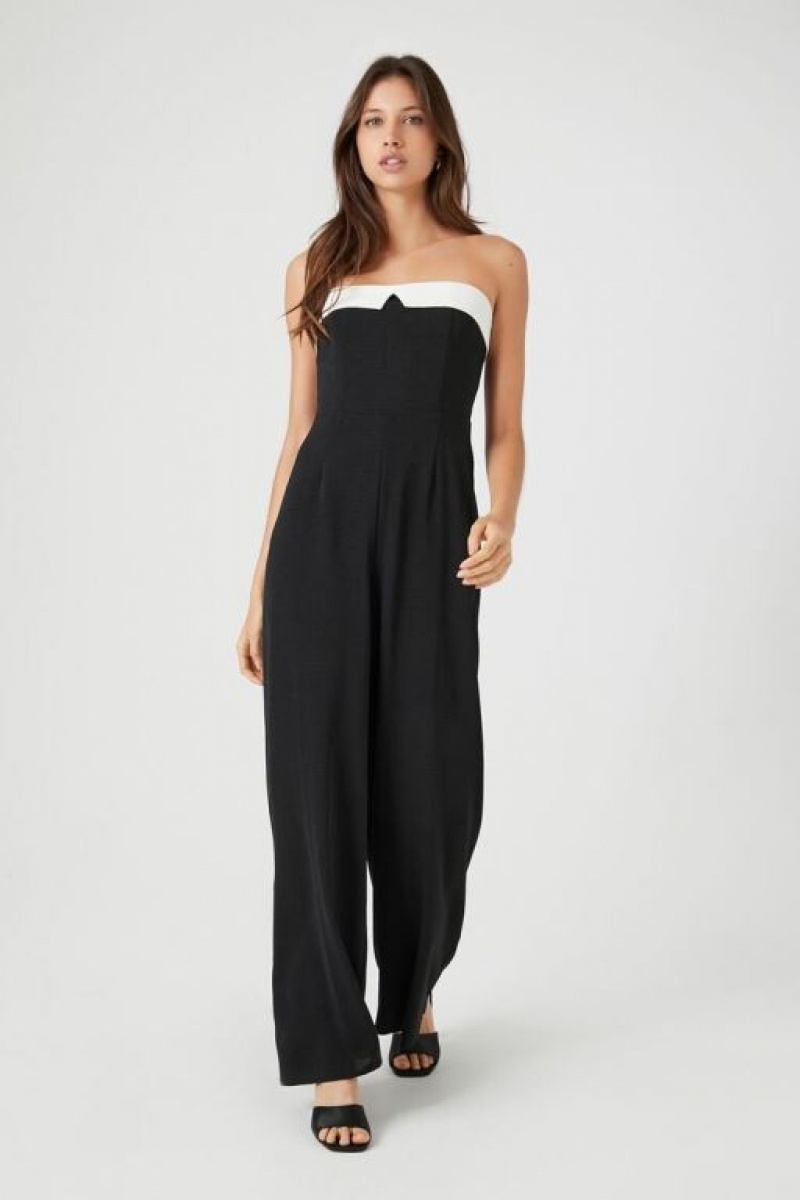 Jumpsuits Forever 21 Strapless Wide Leg Jumpsuit Mujer Negras Blancas | 5K6uL084T99