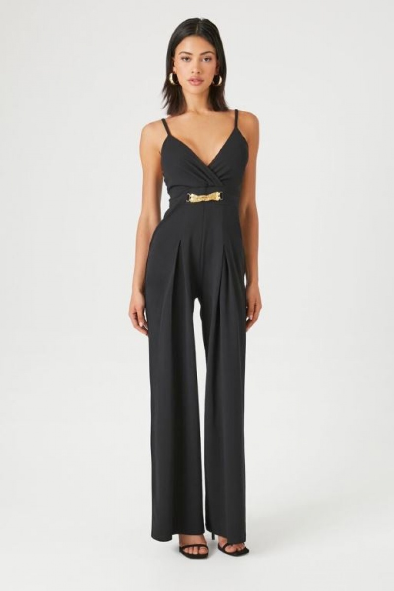 Jumpsuits Forever 21 Surplice Wide Leg Cami Jumpsuit Mujer Negras | tkPKkpha71C