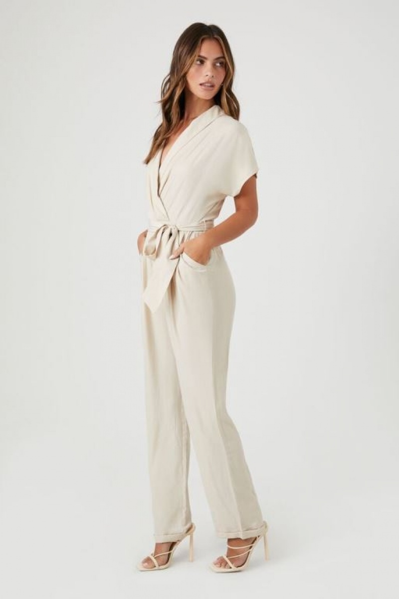 Jumpsuits Forever 21 Surplice Wrap Jumpsuit Mujer Amarillo Claro | QteR0MgRaDS