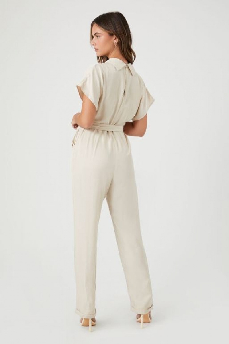 Jumpsuits Forever 21 Surplice Wrap Jumpsuit Mujer Amarillo Claro | QteR0MgRaDS