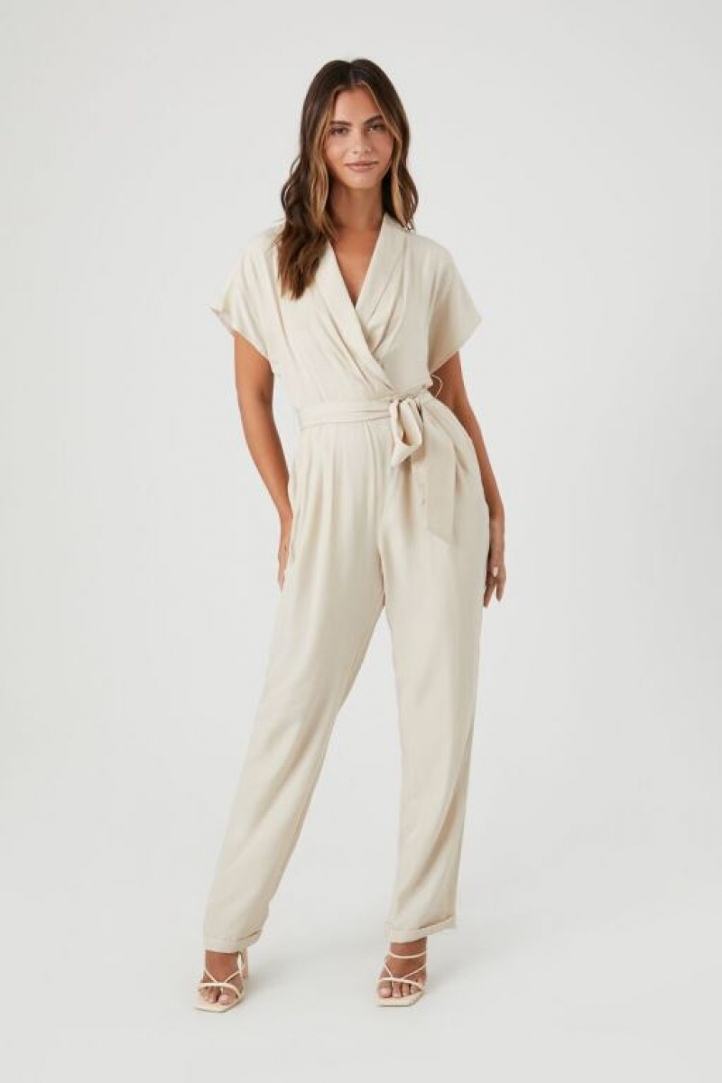 Jumpsuits Forever 21 Surplice Wrap Jumpsuit Mujer Amarillo Claro | QteR0MgRaDS