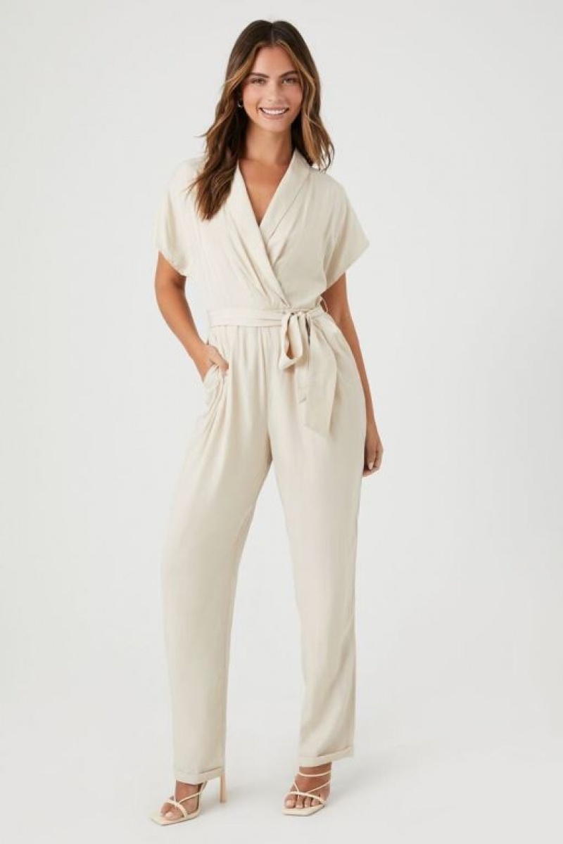 Jumpsuits Forever 21 Surplice Wrap Jumpsuit Mujer Amarillo Claro | QteR0MgRaDS