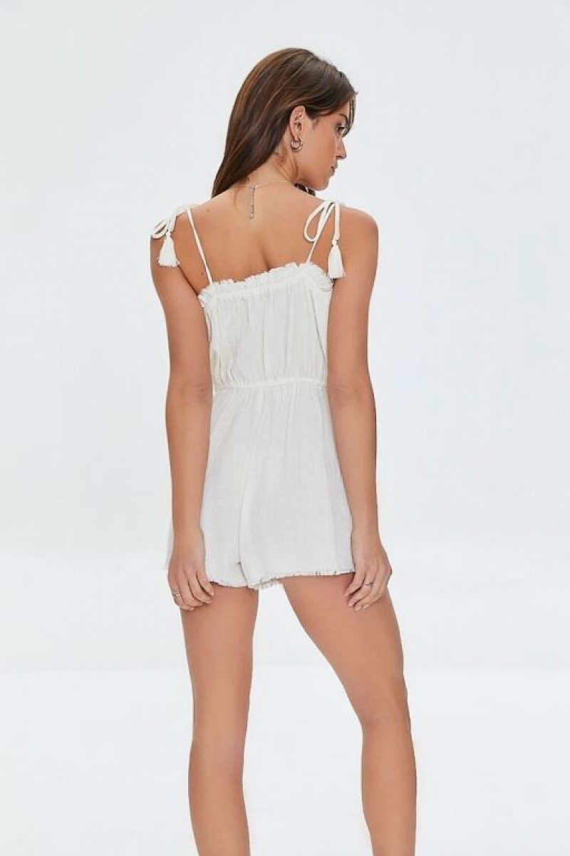 Jumpsuits Forever 21 Tassel Frayed Cami Romper Mujer Amarillo Claro | Au35oQofCCy