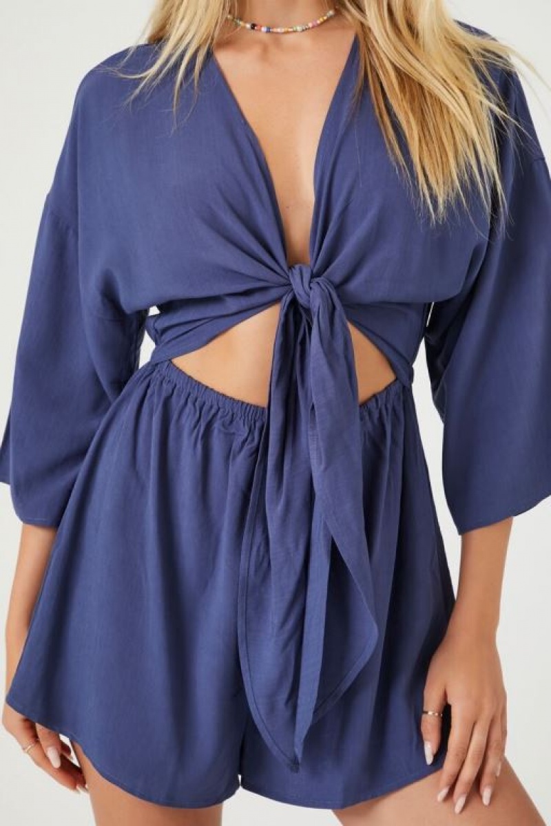 Jumpsuits Forever 21 Tie Front Cutout Romper Mujer Azul Marino | n0WE6lBCncf