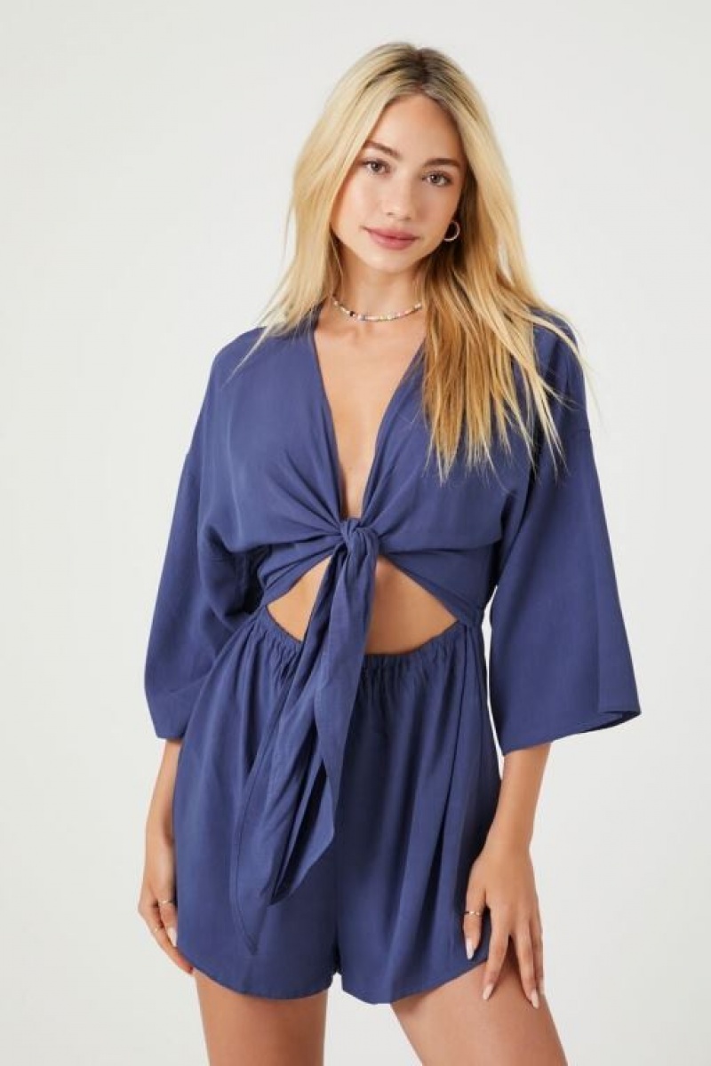 Jumpsuits Forever 21 Tie Front Cutout Romper Mujer Azul Marino | n0WE6lBCncf