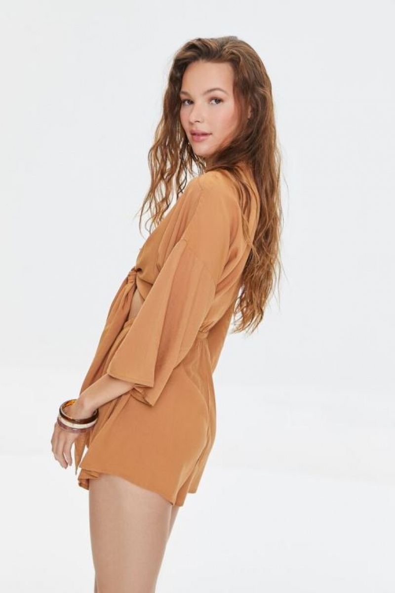 Jumpsuits Forever 21 Tie Front Cutout Romper Mujer Maple | cT7akLYDfA2