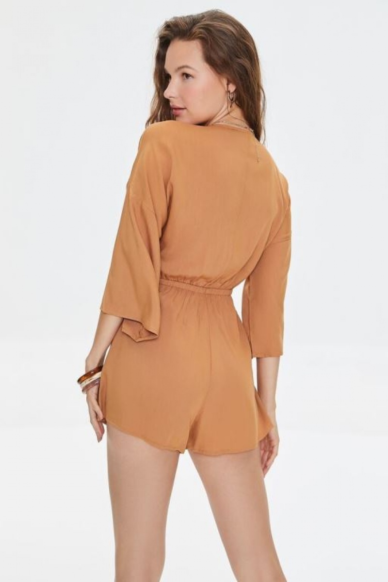 Jumpsuits Forever 21 Tie Front Cutout Romper Mujer Maple | cT7akLYDfA2