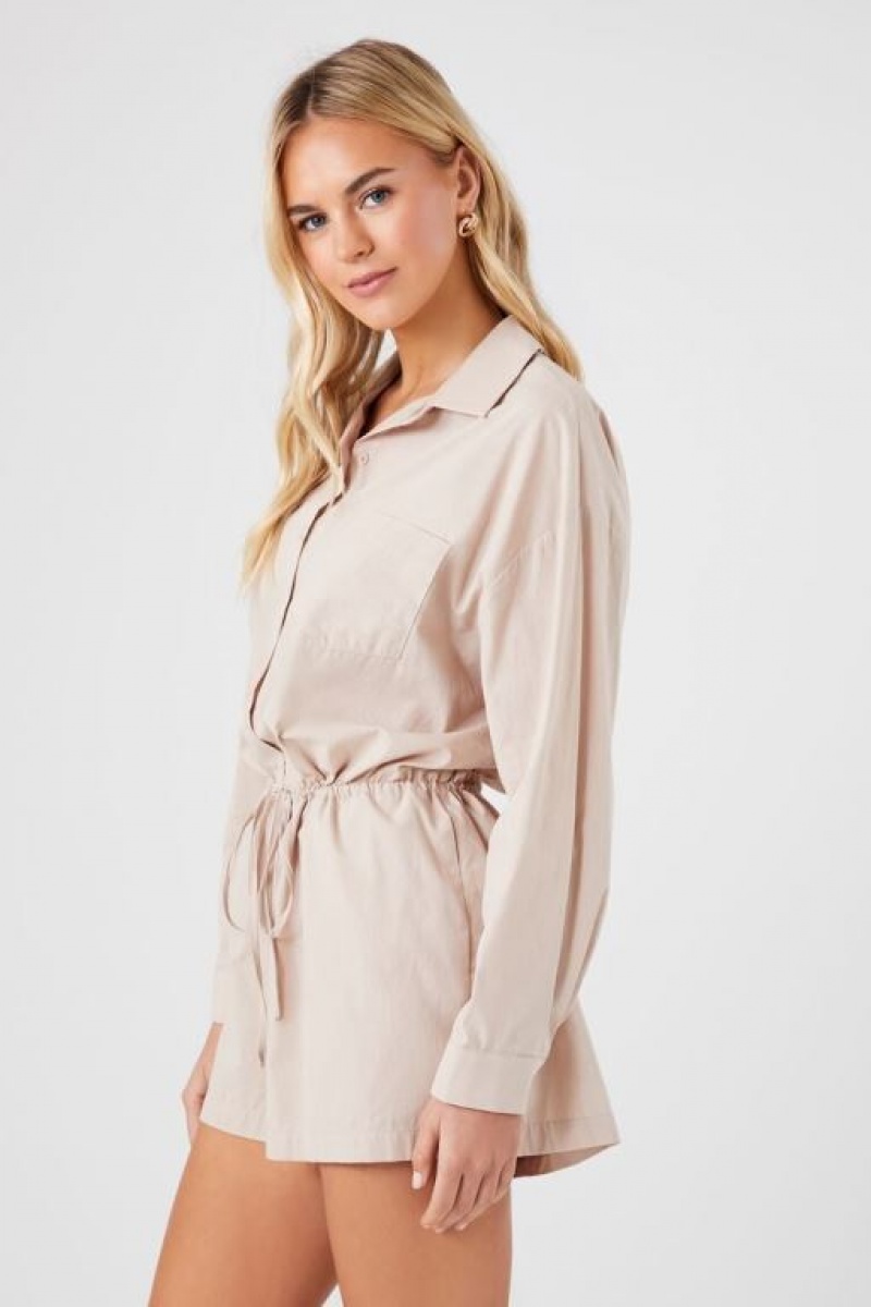 Jumpsuits Forever 21 Tie Waist Romper Mujer Beige | shhCNKnIWSE