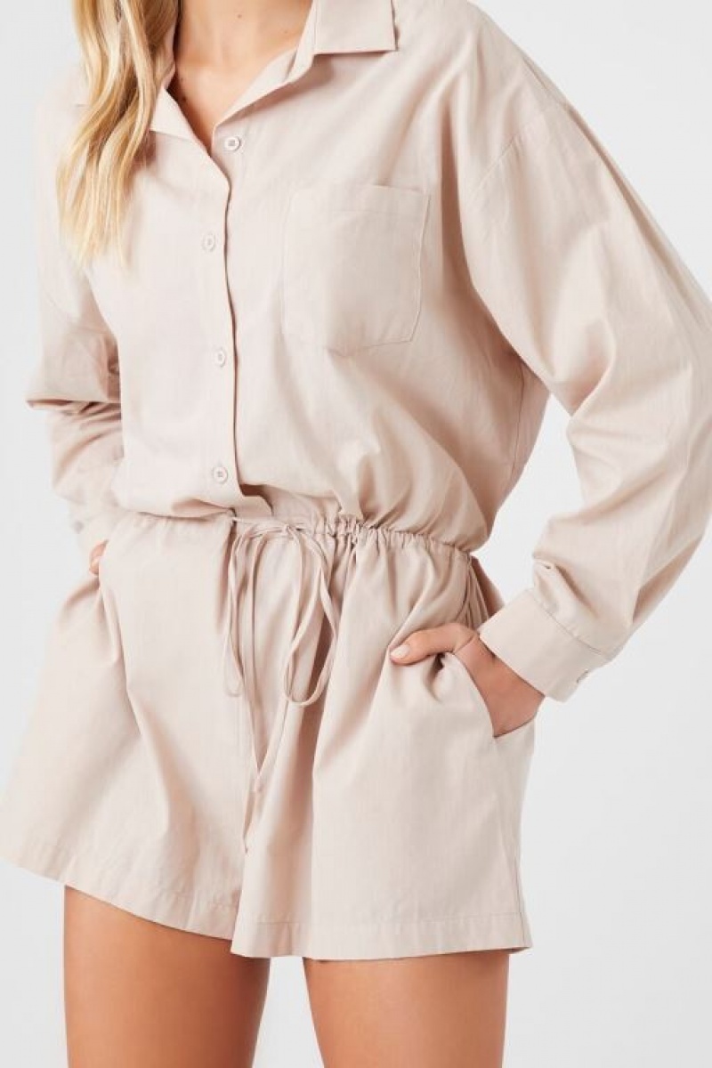 Jumpsuits Forever 21 Tie Waist Romper Mujer Beige | shhCNKnIWSE