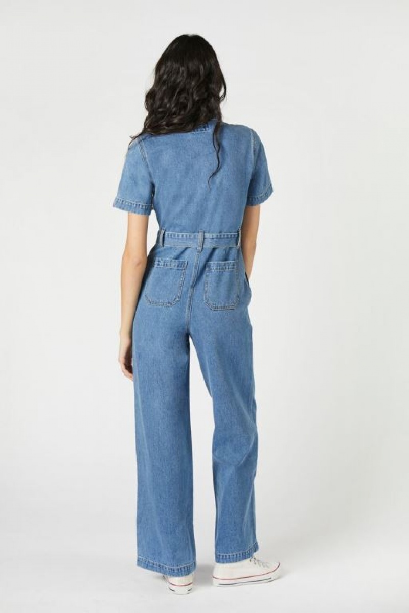 Jumpsuits Forever 21 Tie Waist Wide Leg Jumpsuit Mujer Azules | 9MIQmAleNU8