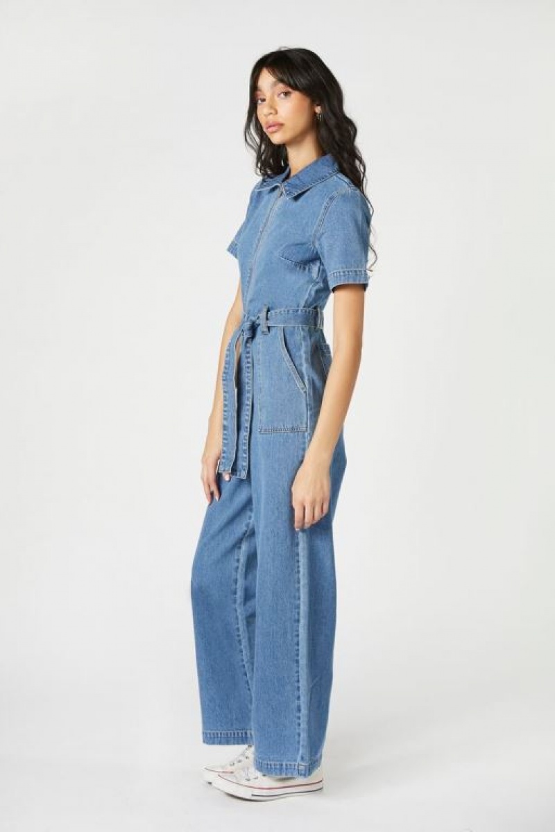 Jumpsuits Forever 21 Tie Waist Wide Leg Jumpsuit Mujer Azules | 9MIQmAleNU8