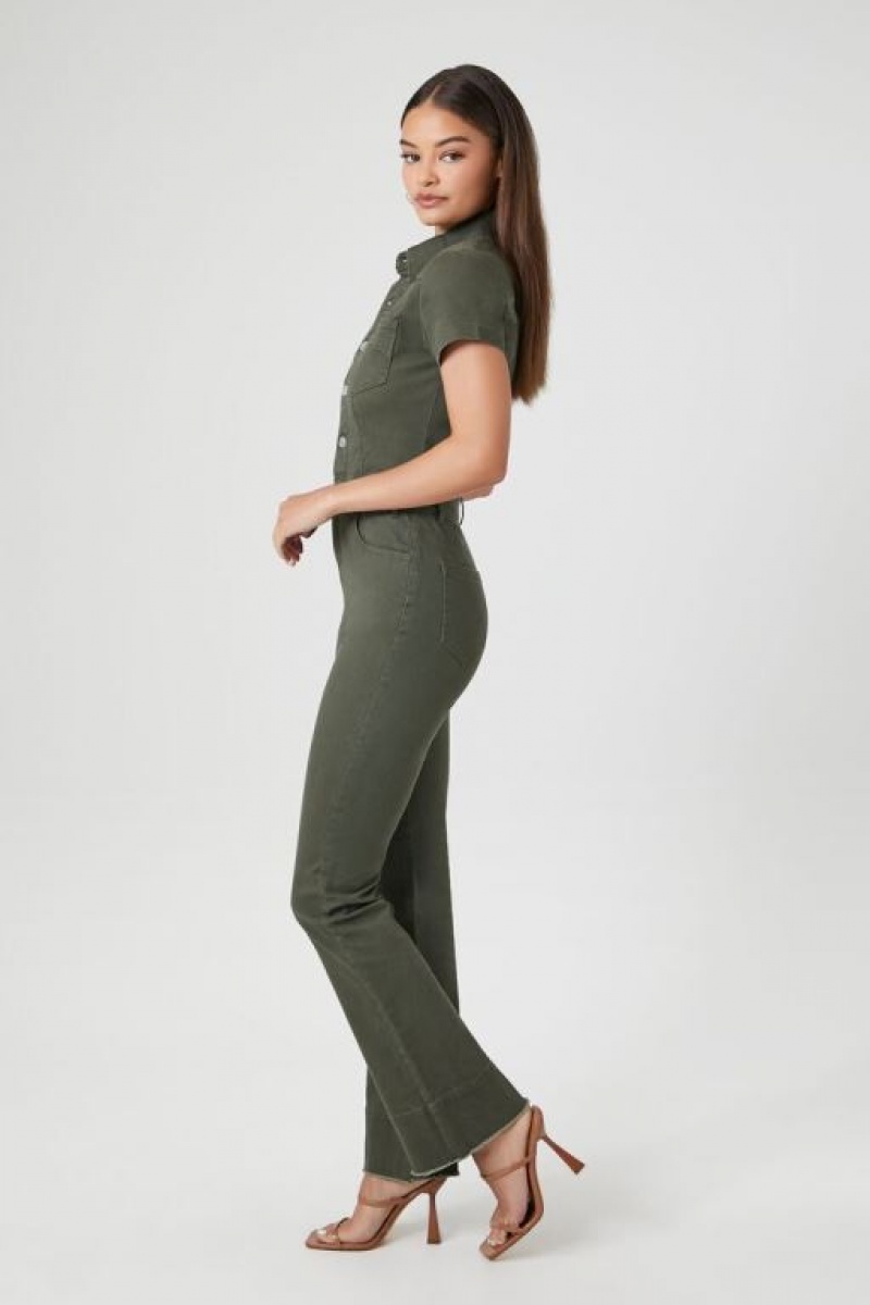 Jumpsuits Forever 21 Twill Coverall Jumpsuit Mujer Gris Verde | Vhp9DYZ4B8h