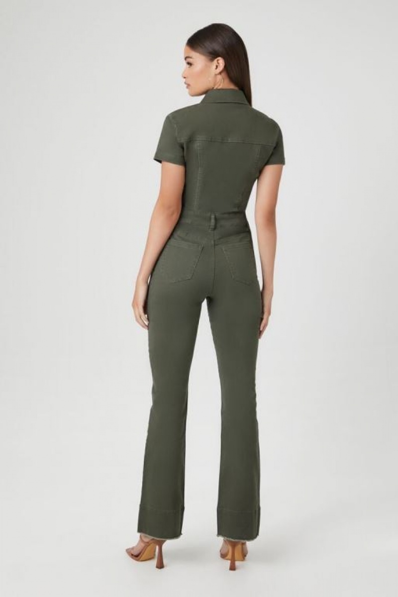 Jumpsuits Forever 21 Twill Coverall Jumpsuit Mujer Gris Verde | Vhp9DYZ4B8h