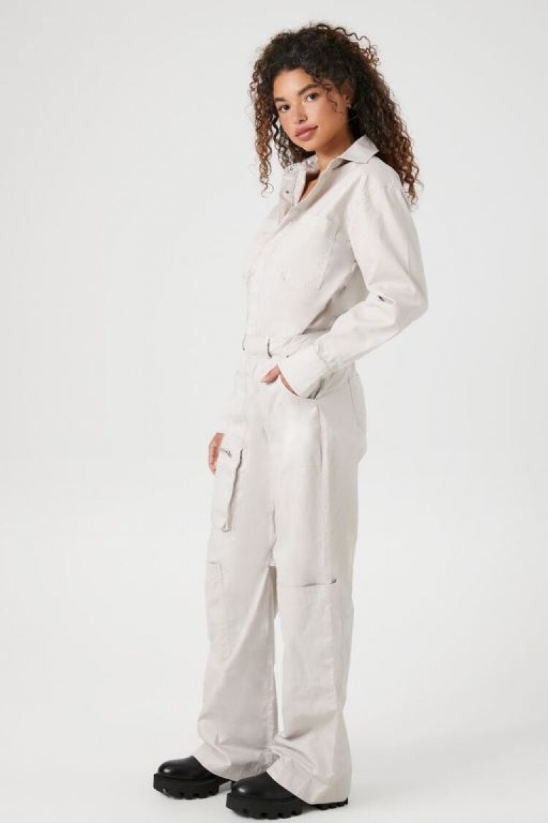 Jumpsuits Forever 21 Twill Long Sleeve Cargo Coveralls Mujer Goat | ydTNFdd0vMR