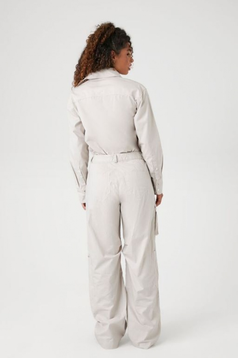 Jumpsuits Forever 21 Twill Long Sleeve Cargo Coveralls Mujer Goat | ydTNFdd0vMR