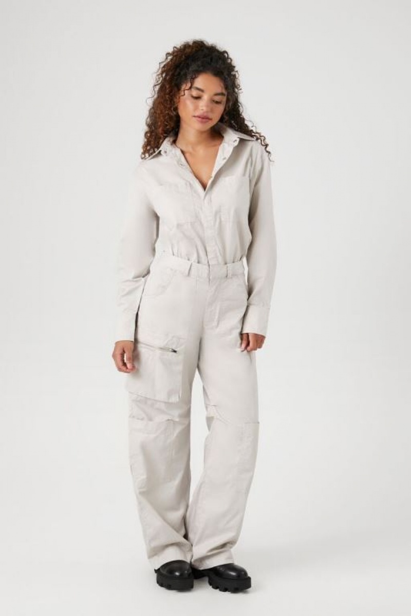 Jumpsuits Forever 21 Twill Long Sleeve Cargo Coveralls Mujer Goat | ydTNFdd0vMR