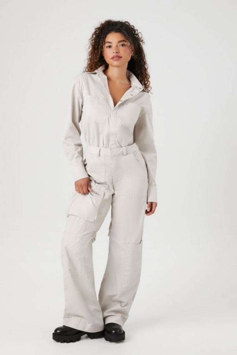 Jumpsuits Forever 21 Twill Long Sleeve Cargo Coveralls Mujer Goat | ydTNFdd0vMR