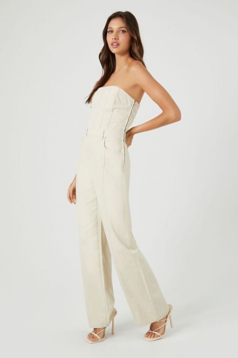 Jumpsuits Forever 21 Twill Strapless Jumpsuit Mujer Kaki | jNfh34wdCkE