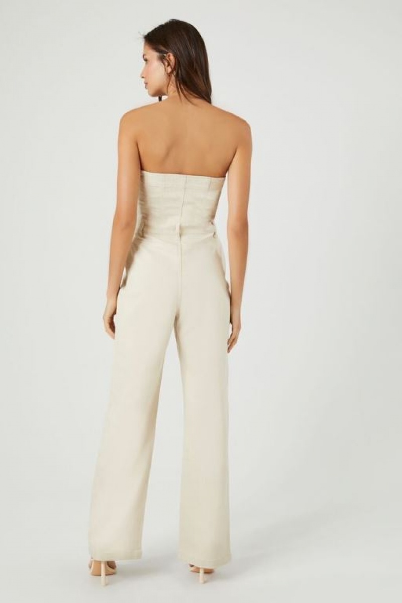 Jumpsuits Forever 21 Twill Strapless Jumpsuit Mujer Kaki | jNfh34wdCkE